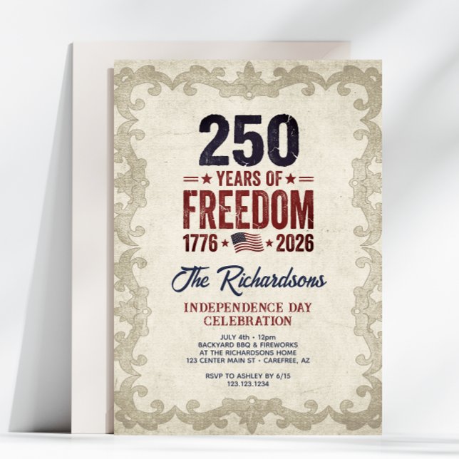 Rustic 250-årsjubileum för självständighetsdagen inbjudningar (Skapare uppladdad)