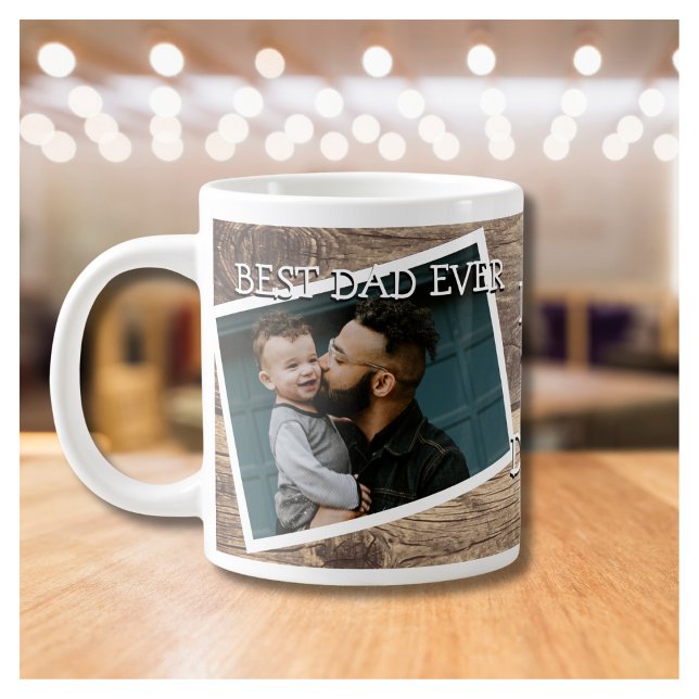 Rustic 2 Photo Best Pappa någonsin Jumbo Mugg (Skapare uppladdad)