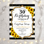 Rustic 30års födelsedag - Solblommor Rand Inbjudningar<br><div class="desc">Inbjudan till 30års födelsedag. Elegant med solblommor,  faux glitter guld och svart och vitt rand. Innehåller typsnitt och konfiguration för snyggt av skript. Perfekt för ett elegant födelsedagsfest. Anpassa med din egen information.</div>