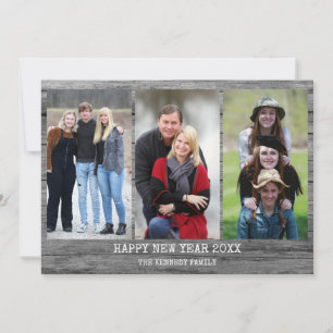 Rustic 3 Photo Collage Grått Wood Gott nytt år Julkort