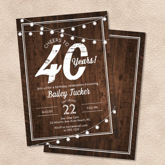 Rustic 40:e födelsedagen med String Ljus Party Inbjudningar (Skapare uppladdad)