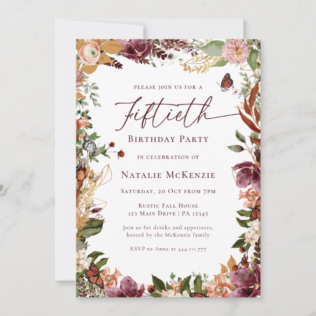 Rustic 50:e Födelsedagsfesten Inbjudningar (Framsida)