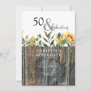 Rustic 50 & Fabulous Solros Birthday Inbjudningar