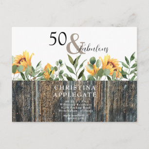 Rustic 50 & Fabulous Solros Birthday Vykort