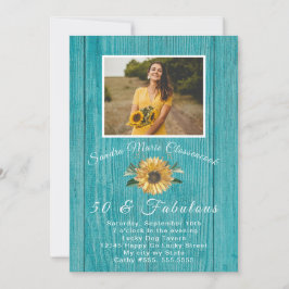 Rustic 50 och Fabulous | Solros Teal Birthday I Inbjudningar