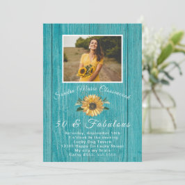 Rustic 50 och Fabulous | Solros Teal Birthday I Inbjudningar