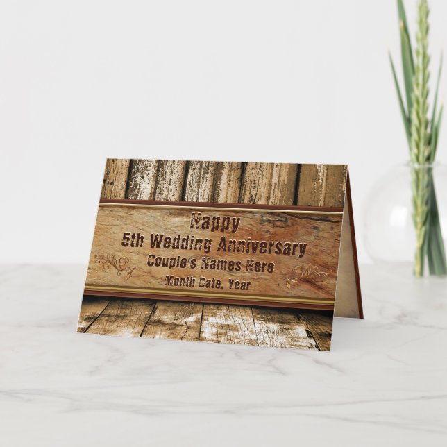 Rustic, 5:e Bröllop-årskort för Make Kort (Framsida)