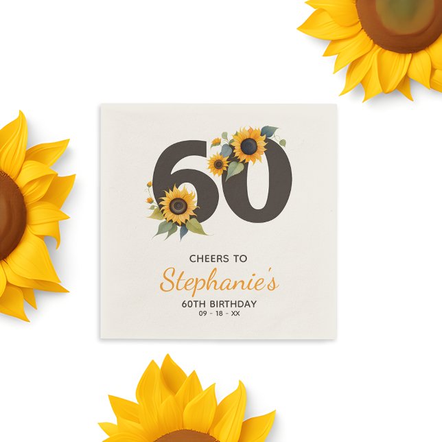 Rustic 60:e födelsedagslöjor - Solrostema Pappersservett (🌻 Rustic Elegance: 60th Birthday Napkins! 🌼)