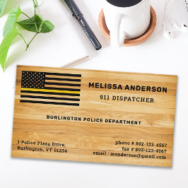 Rustic 911 Dispatcher Thin Guld Line Flagga Wood Visitkort