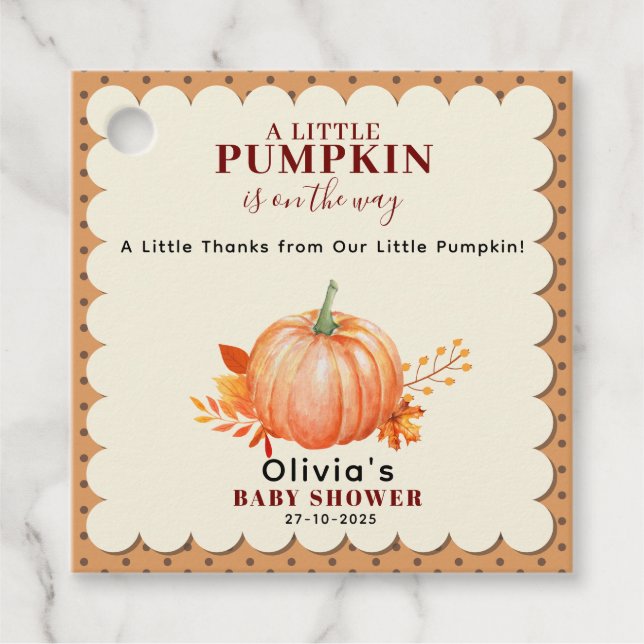 Rustic a Little Pumpkin Cute Fall Baby Shower Gåvor Etiketter (Framsida)