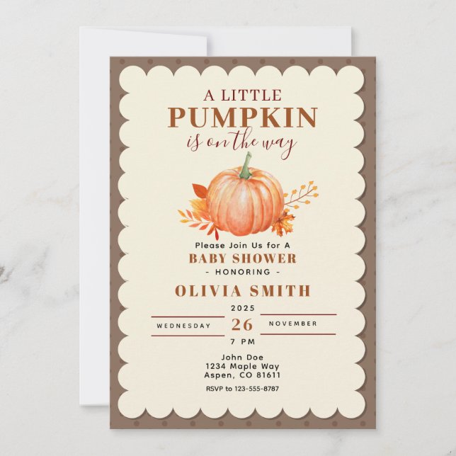 Rustic a Little Pumpkin Fall Baby Shower Cute Inbjudningar (Framsida)