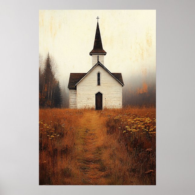 Rustic Abandoned Church Painting Poster (Framsidan)