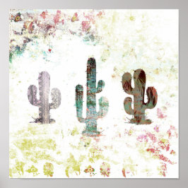 Rustic Abstrakt Pastel Grunge Cactus Poster