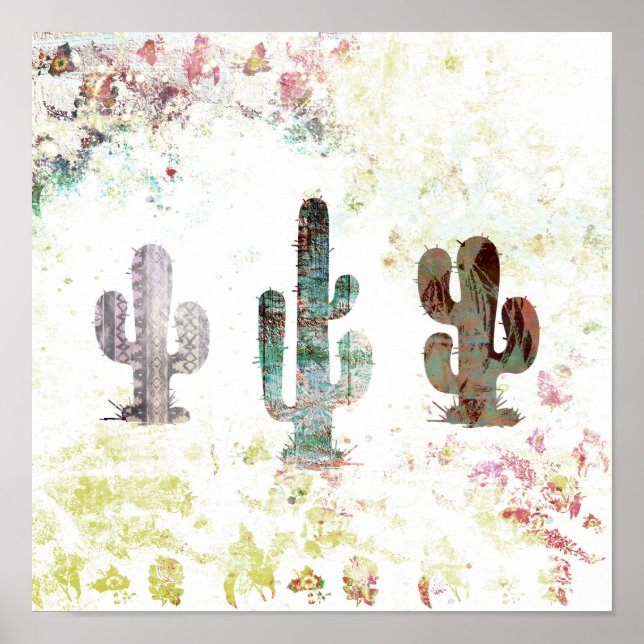 Rustic Abstrakt Pastel Grunge Cactus Poster (Framsidan)