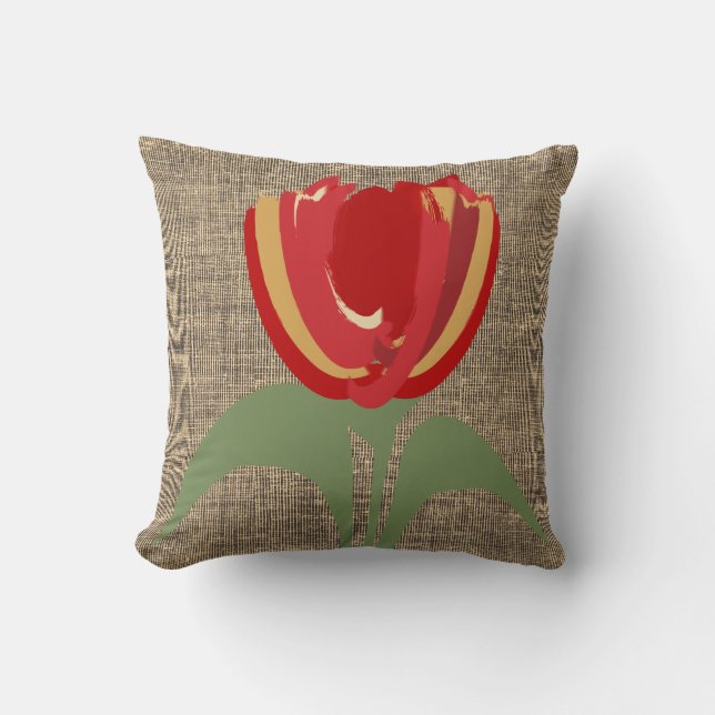 Rustic Abstrakt Tulip Art Blommigt Canvas Pillow Kudde (Framsida)