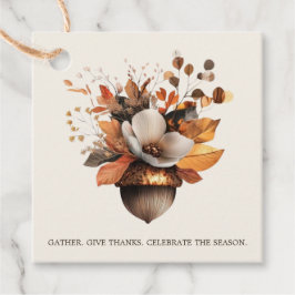 Rustic Acorn Floral Ivory Fall Favor Tag Gåvor Etiketter