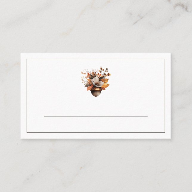 Rustic Acorn Floral White Fall Place Cards  Placeringskort (Framsida)