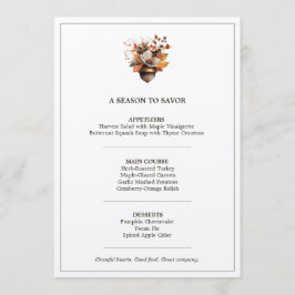 Rustic Acorn Floral White Thanksgiving Dinner Menu Meny