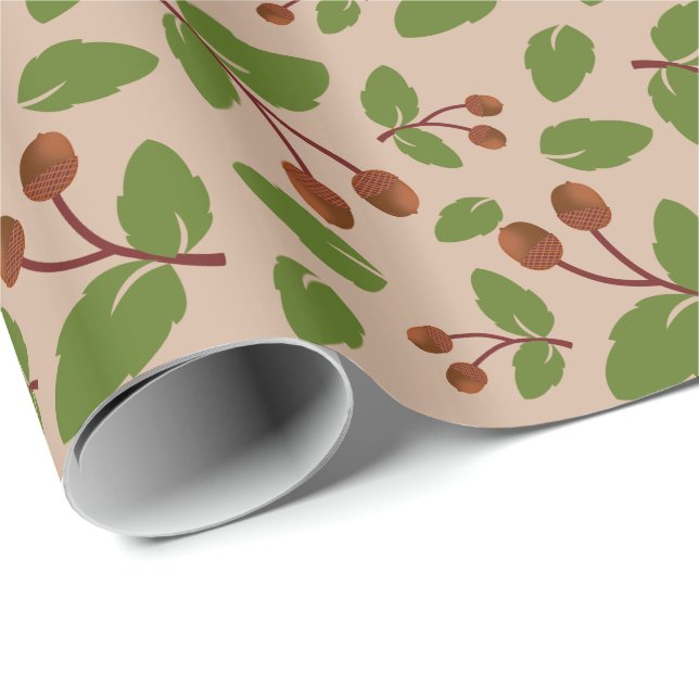 Rustic Acorns och Grönt Löv Anpassningsbar Mönster Presentpapper (Rullad Hörn)