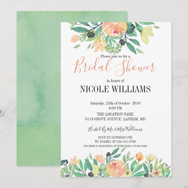 RUSTIC Akvarell rosa påsklilja  Bröllopsdusch Inbjudningar (Fram/baksida)