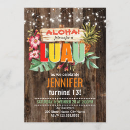 Rustic Aloha Luau födelsedagsfest inbjudan
