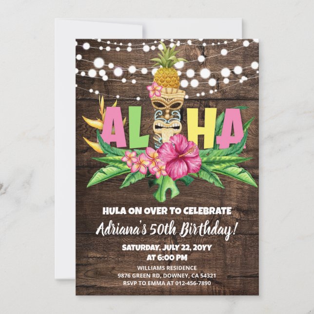 Rustic Aloha Luau Hawaiian Birthday Inbjudningar (Framsida)