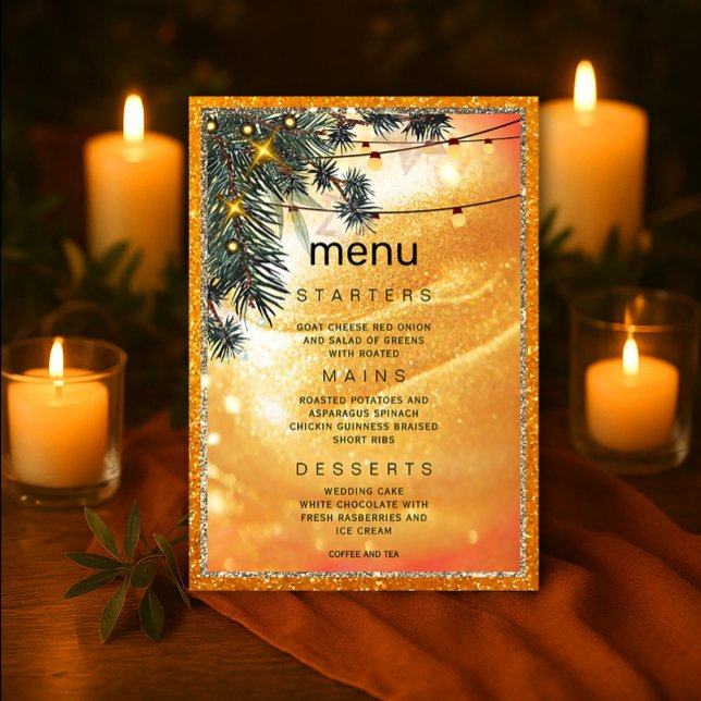 Rustic Amber Middagsinbjudan Inbjudningar (Rustic Amber Lights Wedding Invitation #warmweddingtheme #cozyweddingdécor #natureinspiredwedding)