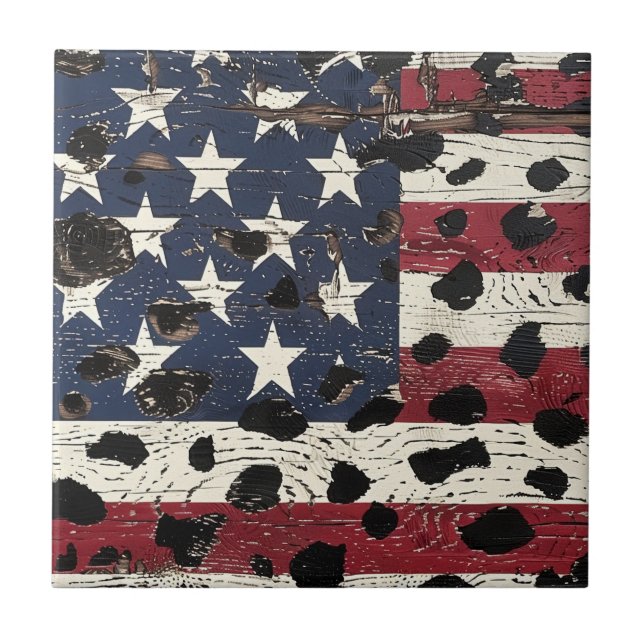 Rustic American Flag Leopard Print (2) Kakelplatta (Framsidan)