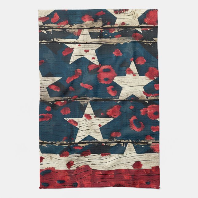 Rustic American Flag Leopard Print (5) Kökshandduk (Vertikal)