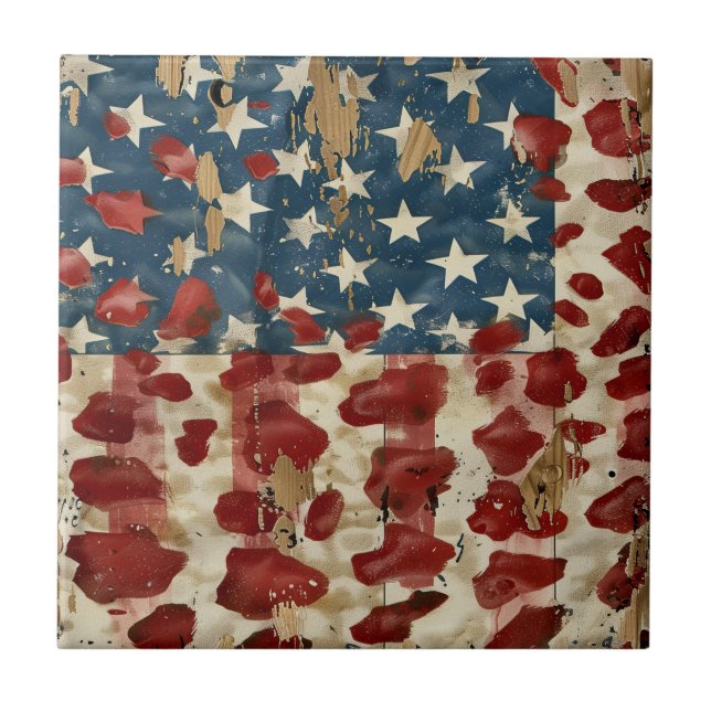 Rustic American Flag Leopard Print (6) Kakelplatta (Framsidan)
