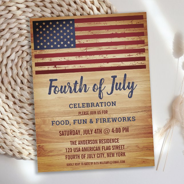 Rustic American Flagga 4:e juli Party Inbjudan Vykort (Skapare uppladdad)