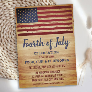 Rustic American Flagga 4:e juli Party Inbjudningar