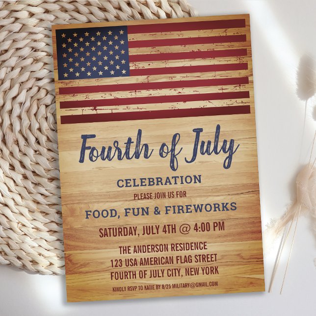 Rustic American Flagga 4:e juli Party Inbjudningar (Skapare uppladdad)