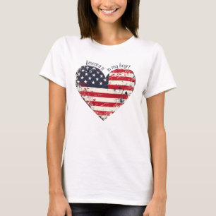 Rustic American Flagga Heart America är i mitt hjä T Shirt