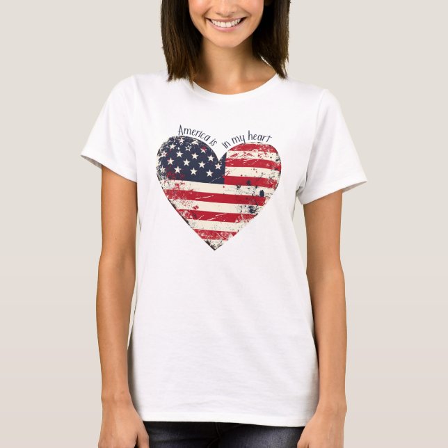 Rustic American Flagga Heart America är i mitt hjä T Shirt (Framsida)