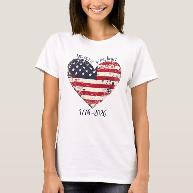 Rustic American Flagga Heart America är i mitt hjä T Shirt (Framsida)