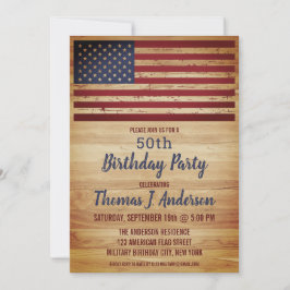  Rustic American Flagga Patriotic 50 Födelsedagsfe Inbjudningar