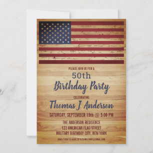 Rustic American Flagga Patriotic 50 Födelsedagsfe Inbjudningar