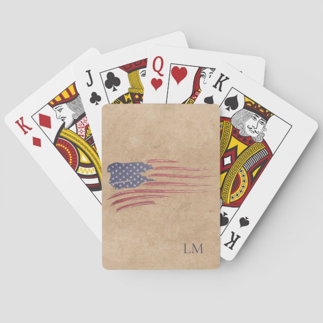 Rustic American Flagga Patriotic Monogram Casinokort (Baksidan)