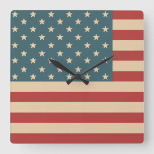 Rustic American Flagga Wall Clock Fyrkantig Klocka