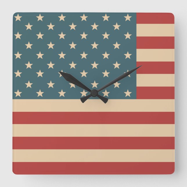 Rustic American Flagga Wall Clock Fyrkantig Klocka (Framsida)