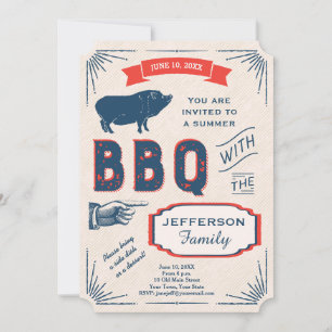 Rustic American Summer BBQ Party Inbjudningar