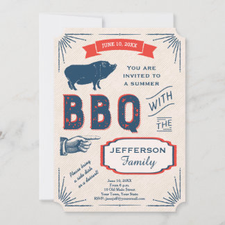Rustic American Summer BBQ Party Inbjudningar