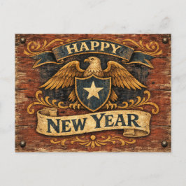 Rustic Americana Eagle Shield New Year Helg Vykort