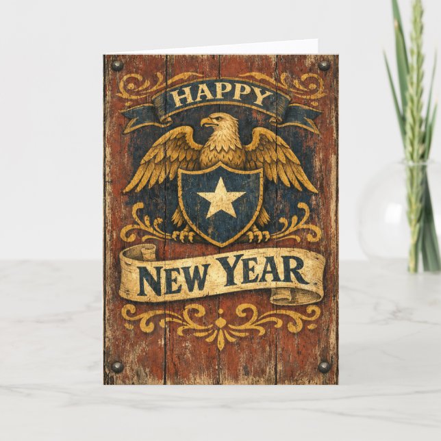 Rustic Americana Eagle Shield New Year Helgkort (Framsida)