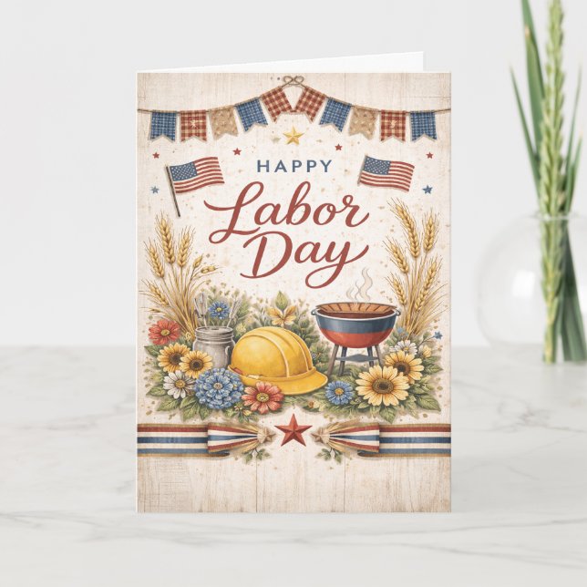 Rustic Americana Happy Labor Day Kort (Framsida)
