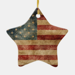 rustic americana,USA flagga,grunge,vintage,traditi Julgransprydnad Keramik