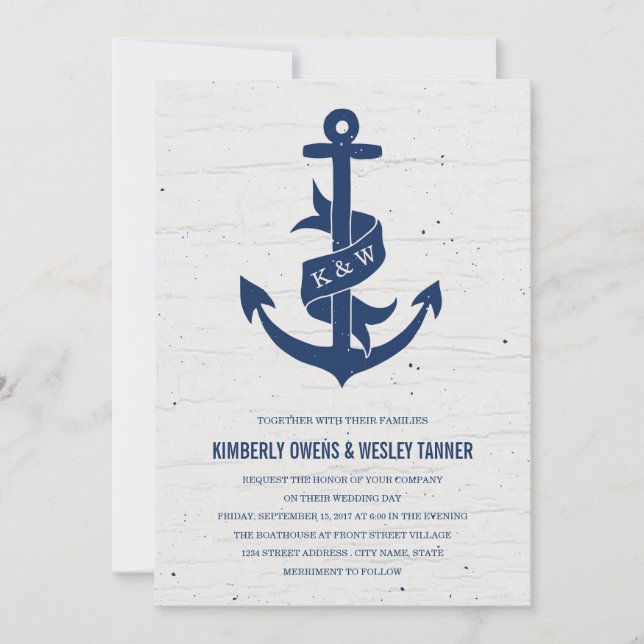 Rustic Anchor-bröllopsinbjudan/flottan Inbjudningar (Framsida)