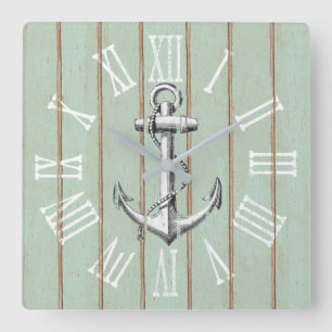 Rustic Anchor och Wood Elegant Nautical Fyrkantig Klocka