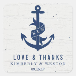 Rustic Anchor Wedding Favor Stickers / flottan Fyrkantigt Klistermärke